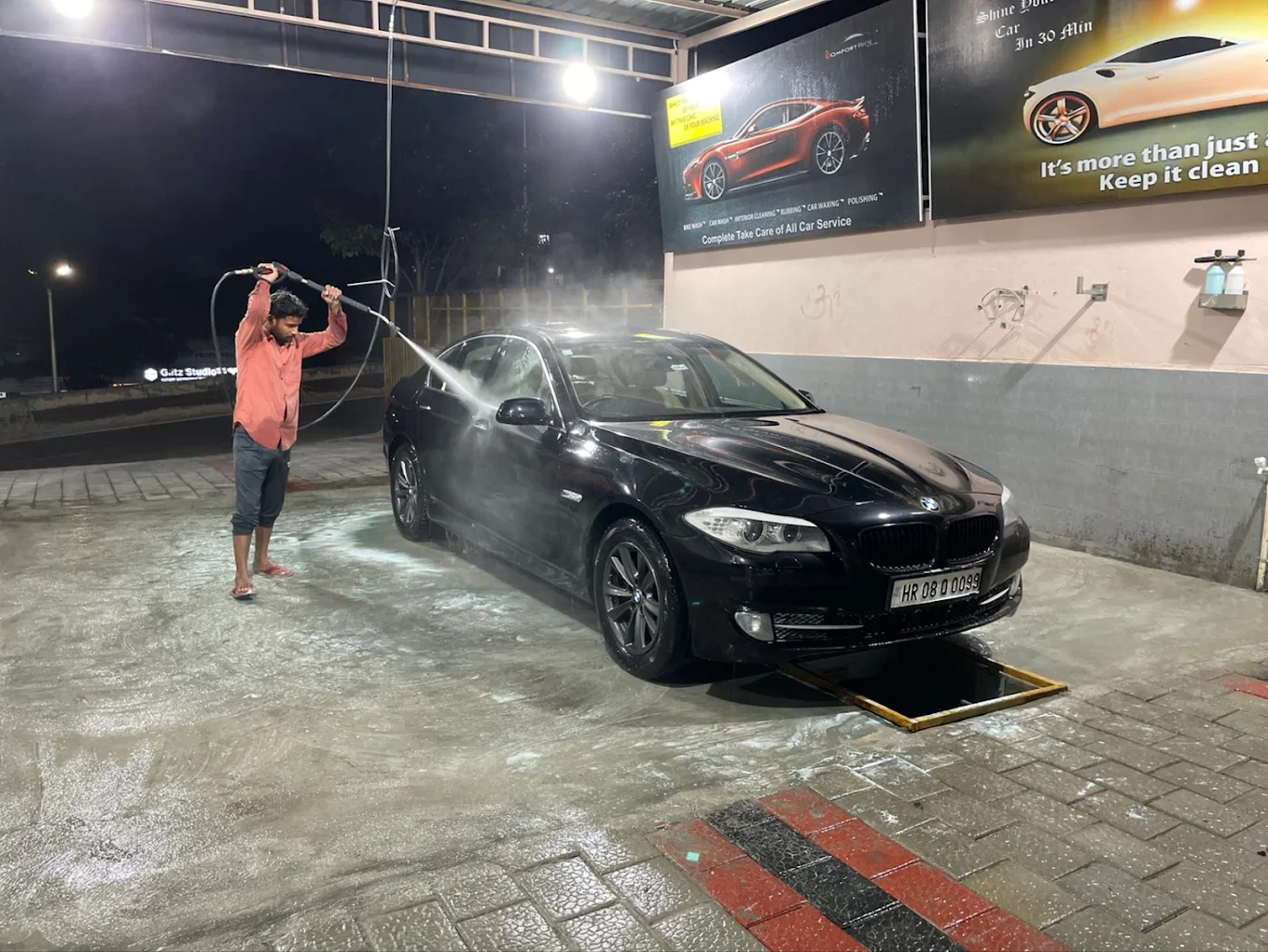 Car being washed with foam