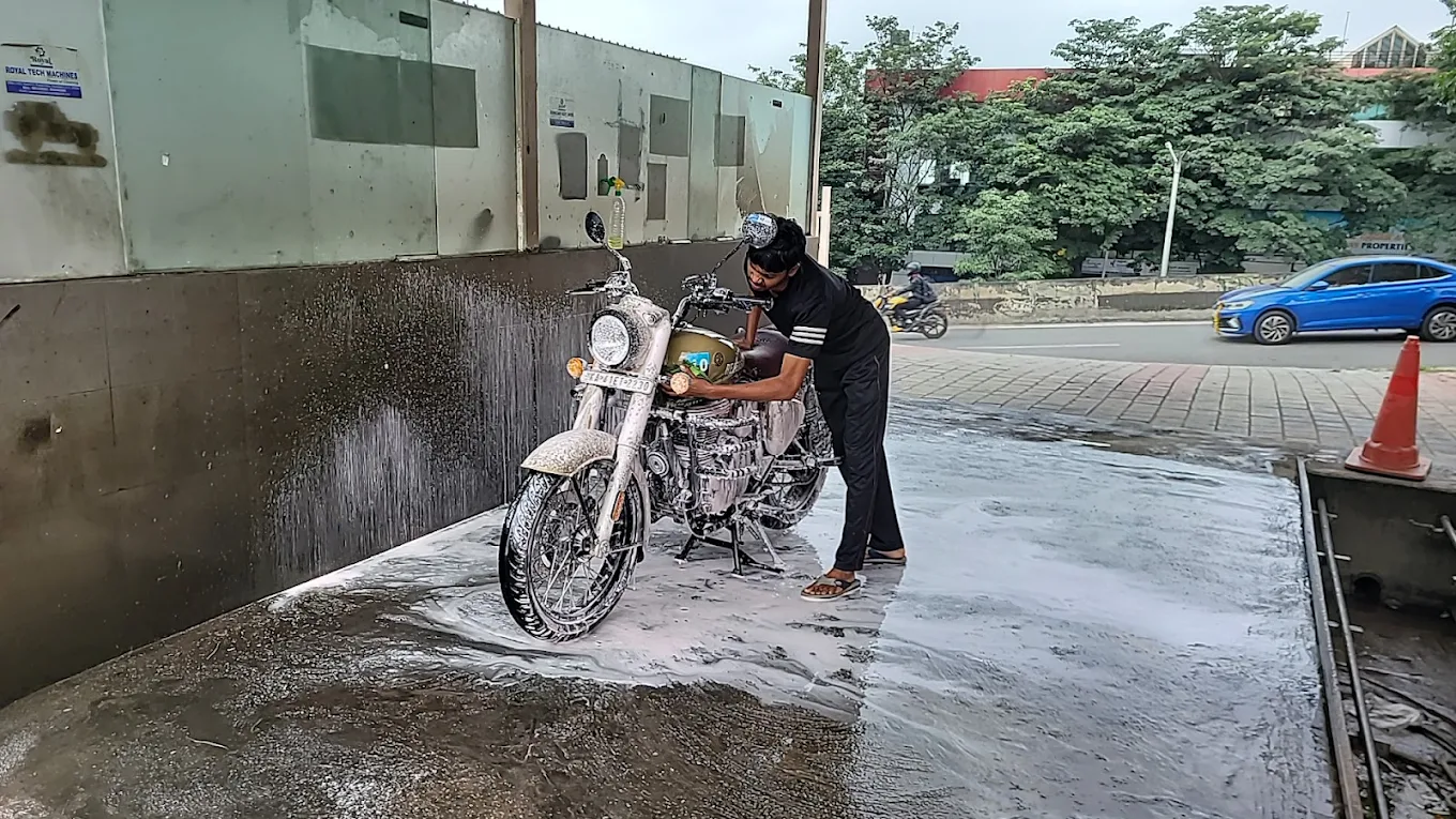 Bike being cleaned